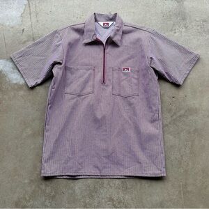 Vintage Ben Davis Work Shirt Polo Quarter Zip Stripe Burgundy Made In USA